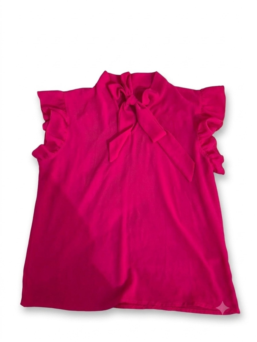 SHEIN Hot Pink Tie-Neck Ruffle Sleeve Blouse